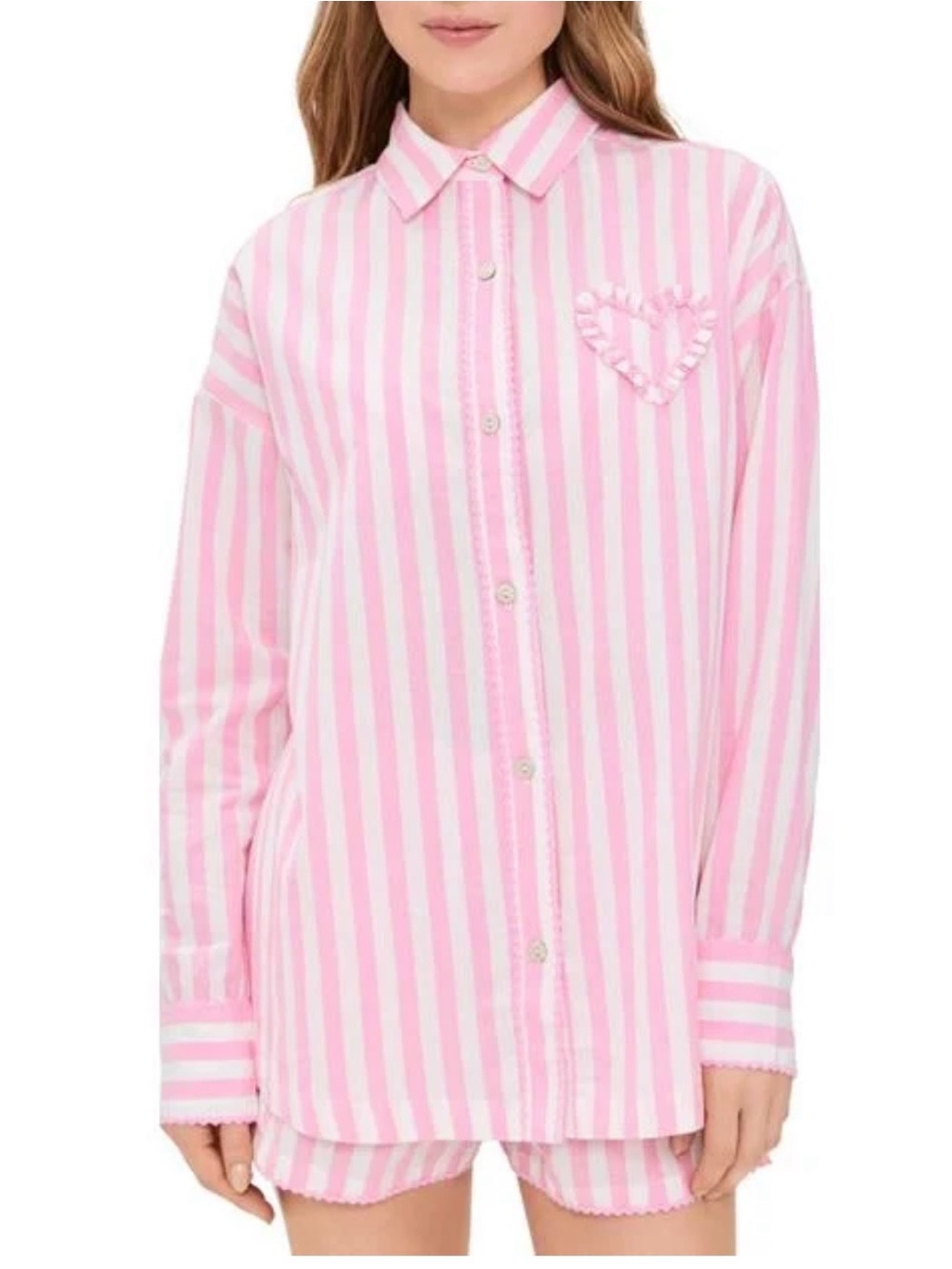 NWT Beach Riot Pink and White Striped Button-Down Shirt-size L